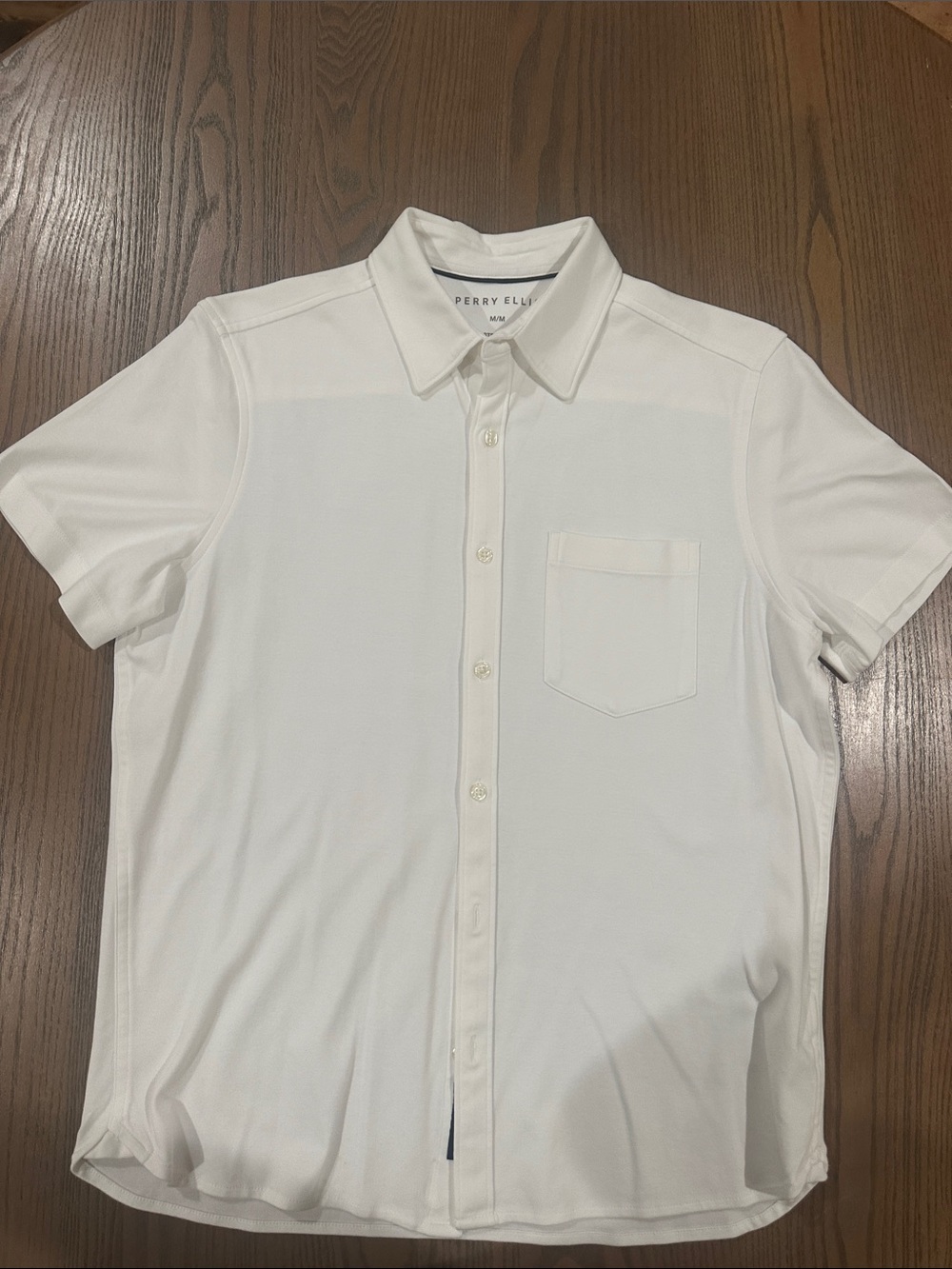 Perry Ellis White Short-Sleeve Button-Down Pocket Shirt